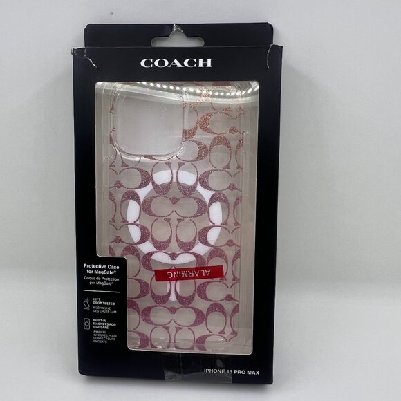 Coach IPhone 16 Pro Max Protective MagSafe Phone Case Clear Pink Glitter Read” - Picture 1 of 3